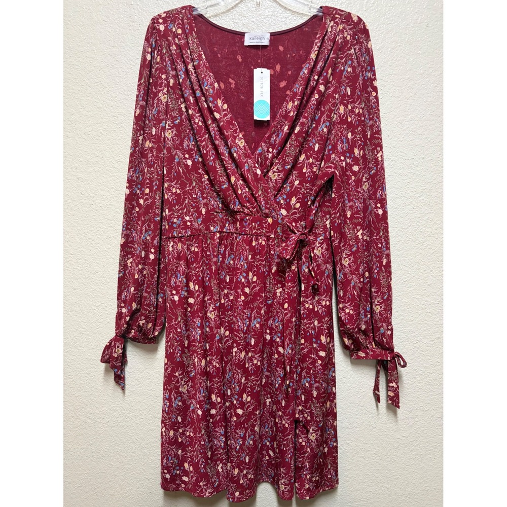 Kaileigh Nathalya Knit Faux Wrap Midi Dress Burgundy Floral XXL Stitch Fix NWT